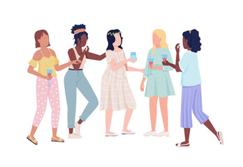 Fototapeta premium Friends talking and having fun semi flat color vector characters. Standing figures. Full body people on white. Baby shower party simple cartoon style illustration for web graphic design and animation