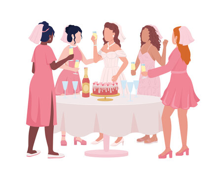 Hen night semi flat color vector characters. Standing figures. Full body people on white. Festive celebration simple cartoon style illustration for web graphic design and animation