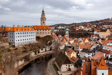 Naklejka na ściany i meble Cesky Krumlov cityscape with castle and old town, Czechia