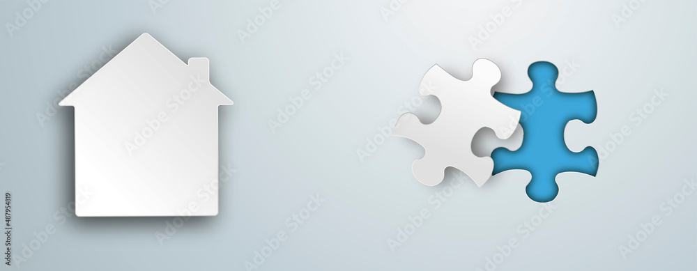 Wall mural paper house puzzle hole gray header