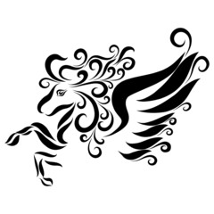winged pegasus with long curly mane graceful creative pattern gallops and raises its hooves