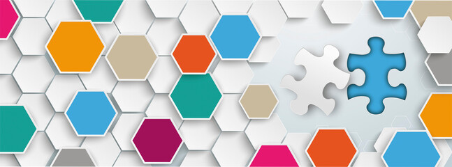 Hexagon Structure Paper Puzzle Hole Gray Header - obrazy, fototapety, plakaty