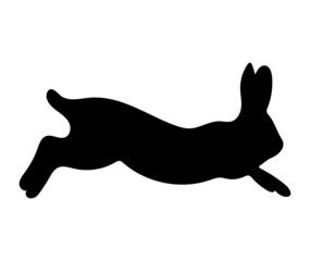 Black silhouette of a running rabbit isolated on white background. Vector illustration.