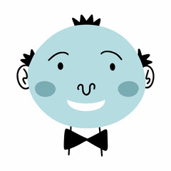 Obraz premium Cheerful man in bow tie. Person face. Vector illustration of doodles. Drawing by hand.
