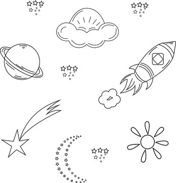 cute set for childrens earth rocet stars moon cloud