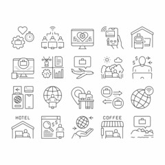 Digital Nomad Worker Collection Icons Set Vector .
