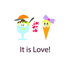 funny lovers ice creams sketch doodle illustration 