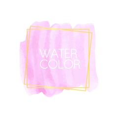 Vector pink watercolor texture. Watercolor background. Gold frame.