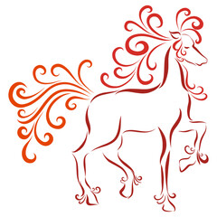 emblem valentine's day galloping horse orange fluffy graceful ornate mane jumping playfully knocking hoof