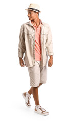 Handsome stylish African-American guy on white background