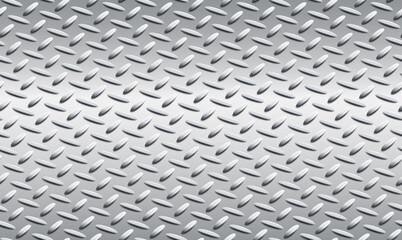 Seamless 3D pattern of metal slip resistant floor plate with embossed diamond shapes. Vector repeating background illustration.