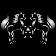 pair of lovers galloping silver horses fluffy graceful curly mane jumping romantic relationship friends together playfully valentine's day holiday