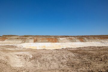 Quarry extraction porcelain clay(kaolin) and quartz sand in the open pit mine.