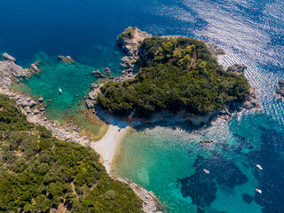 Aerial drone view of limni beach near to paleokastritsa corfu greece