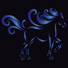 logo galloping horse purple fluffy graceful ornate mane jumping playfully clapping its hoof year of the fiery horse