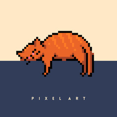 Vector pixel orange sleeping cat. Modern illustration.