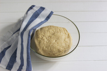Process of making dough in the kitchen.