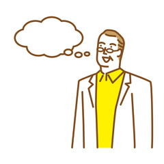 笑顔で何かを想像する年配の男性