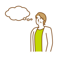 口を閉じて何かを想像する年配の女性