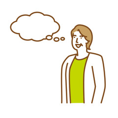 笑顔で何かを想像する年配の女性