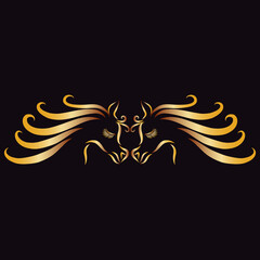 romantic love two golden colored horse heads with wavy mane