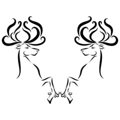 two Christmas deer with long black antlers are jumping and playing