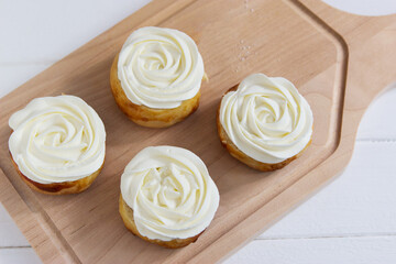 Fastelavn buns sweet powder traditional nordic food.