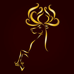 christmas deer with long golden antlers jumping playing