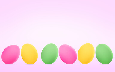 Colorful Easter eggs on a pink background.
