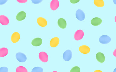 Fototapeta na wymiar Colorful Easter eggs seamless pattern on blue background.