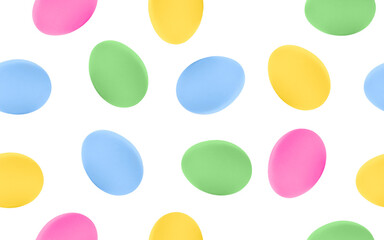 Colorful Easter eggs seamless pattern on white background.