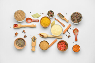Set of different spices isolated on white background