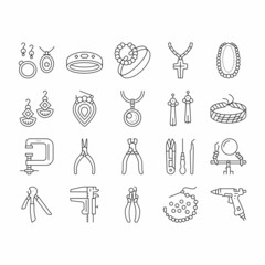 Handmade Jewellery Collection Icons Set Vector .