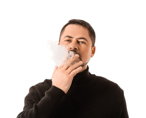 Smoking man isolated on white
