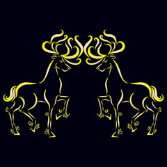 two gold color christmas reindeer jumping playing