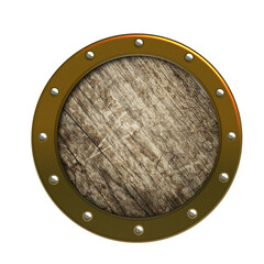 wood steel frame vintage shield isolated