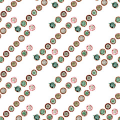 Watercolor seamless pattern with cacti in pots