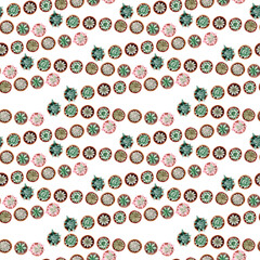 Watercolor seamless pattern with cacti in pots