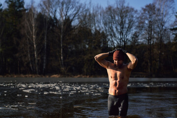 Caucasian adult man after the winter swim