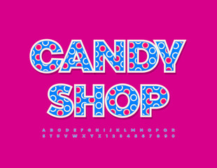 Vector colorful logo Candy Shop. Bright modern Font. Floral pattern Alphabet Letters and Numbers. 