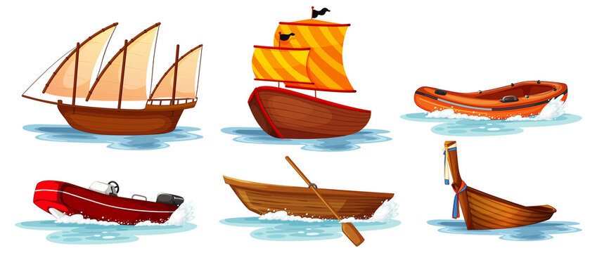 Set of different kinds of boats and ships isolated