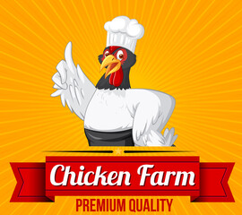 Chicken premium quality banner with chicken chef cartoon character