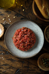 Traditional beef steak tartare with capers