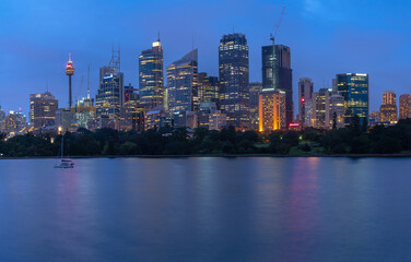 Fototapeta na wymiar Sydney building at twilight, Australia. Cityscape of building at Sydney central business around the harbour. Aerial view of Sydney business building at dusk.