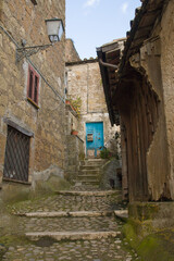 View of historic alley of Calcata Vecchia awesome little town in the Tuscia area, Lazio, Italy