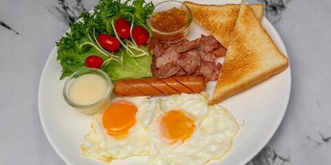 American Breakfast, Caesar Salads, and Mixed Dishes