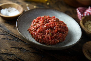 Traditional beef steak tartare with capers