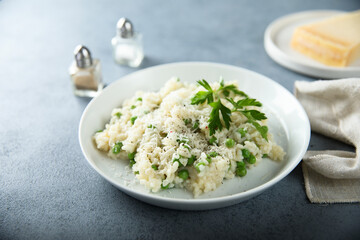 Traditional Italian risotto with green pea