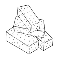 Set brick hand drawn. Vector illustration of  brick building.
