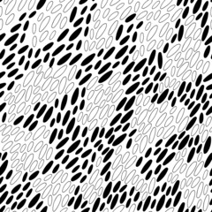 Simple abstract elements black and white round circular forms, linear seamless pattern, repeat geometric ornament for textile, gift paper, home decor